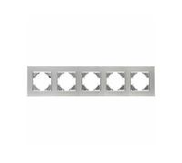 Marco empotrado de aluminio plata, 5 elementos, horizontal, ideal para instalaciones eléctricas y estéticas en interiores.