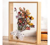 Marco flotante de 8 x 10 pulgadas en roble claro, marco de fotos de doble cristal, marco de fotos de madera de flores secas, soporte de exhibición de flores secas, marco de fotos flotante decorativo