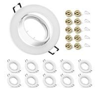 Marco Focos Led Interior Techo, Portalamparas Gu10 para Downlight Led Techo Empotrable, Orientables a 30°,Diámetro Exterior 90 mm, Corte Ø65-80 mm,Compatible con LED y Halógenos (sin bombilla),Blanco.