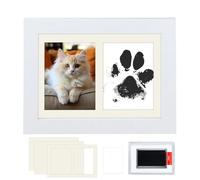 Marco Fotos Huellas Bebe Recien Nacidos, Kit Impresión de Huellas de Perro con Portafotos Madera con Almohadillas de Tinta y 2 Tarjetas de Impresión para Huellas Bebe Pie y Huellas de Mascotas