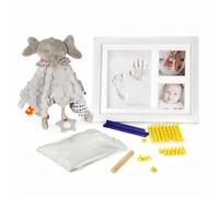 Marco Huellas Bebé con Doudou Mantita de Apego - Kit con Arcilla para Pie y Mano, Recuerdo Nacimiento Recién Nacido, Regalo Original para Padres y Baby Shower