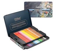 MARCO Lápices de colores para adultos para colorear, juego de pintura profesional soluble en agua de 48 colores, lápices de madera en caja de hierro, con pincel y afilador (juego de 48 piezas soluble