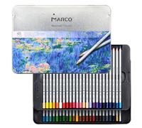 MARCO Lápices de colores serie 7100-48 colores para adultos - Minas gruesas de tiza al aceite - Madera hexagonal - Perfecto para principiantes y adultos - Caja de hierro con