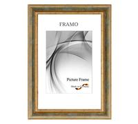 Marco N°49 de FRAMO estilo barroco de 45x64 cm, de madera maciza | Color gris dorado antiguo | Marco retro vintage antiguo de madera con cristal antirreflejos a prueba de roturas y colgadores