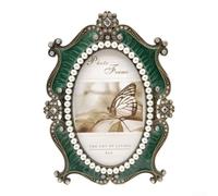 Marco ovalado retro para decoración de pared de 4 x 6 pulgadas para sala de | Forma ovalada clásica, acabado verde vintage, se adapta a fotos de 4 x 6, decoración de sala de estar, dormitorio