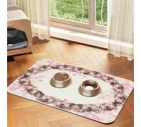 Marco Ovalado Vintage de Rosas Rosadas,Tapete para Comida de Mascotas, manteles Individuales de Cuero sintético para Gatos y Perros,30x45cm