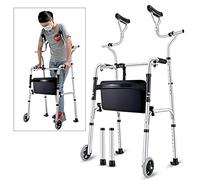 Marco para caminar, andador para personas mayores con soporte axilar, muleta plegable de aluminio resistente con ruedas, carga vertical de 190 kg, estrella de luz que ahorra espacio
