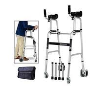Marco para caminar con rueda con reposabrazos, almohadilla de apoyo de aleación de aluminio gruesa, marco auxiliar para caminar para ancianos, altura ajustable (sin asiento)