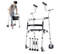 Marco para caminar con soporte de axila, andador plegable ligero con ruedas y asiento, andador vertical, auxiliar de rehabilitación ajustable para ancianos con cojín de apoyabrazos
