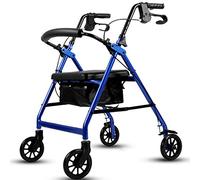 Marco para caminar, ligero, plegable, ayuda de movilidad para caminar, andador, rodador, carrito de la compra con asiento y freno de mano, para ancianos (azul) estrella de luz