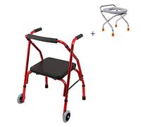 Marco para caminar, rehabilitación de fracturas de aleación de aluminio, muleta de cuatro pies, marco plegable de dos ruedas y asiento acolchado, estrella de luz que ahorra espacio