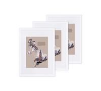 SONGMICS Set de 3 Marcos de Fotos, A3 (29,7 x 42 cm) sin Paspartús, 20 x 25 cm con Paspartús, Portafotos de Madera con Vidrio Frontal, para Hogar, Oficina, Blanco RPF03WT