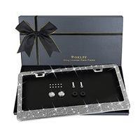 Marco para Placas de Coche con Brillo, de Acero Inoxidable, más de 1,000 vidriantes de Cristal Transparente con 14 facetas Decorados con pedrería, con Caja de Regalo con Brillo de Diamante (Blanco)