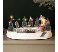 Marco Paul - Escena navideña tradicional de pueblo festivo, adorno decorativo con luces LED multicolor, funciona con pilas, conexión USB, pista de patinaje sobre hielo