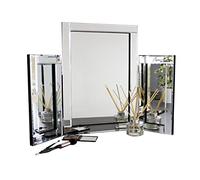 Marco Paul Interiors Moderno espejo de cristal de tres pliegues, elegante tocador plegable para el hogar, dormitorio, biselado, espejo de tocador, perfecto para peinar el cabello de precisión y