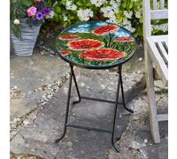 Marco Paul Poppy - Mesa auxiliar redonda pequeña para decoración de jardín al aire libre, mesa auxiliar plegable con parte superior de cristal para decoración de amapolas, mesa redonda de jardín para