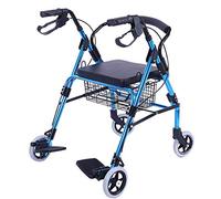 Marco plegable para caminar con ayuda de movilidad para caminar, andador, rodador, carrito de la compra con asiento, freno de mano y reposapiés (azul)
