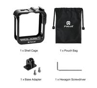 Marco protector de aleación de aluminio PULUZ para cámara GoPro MAX2 con soporte para accesorios y adaptador.