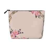 Marco Redondo Floral con Lindas Flores de Zinnia,Neceser de Maquillaje de imitación Lino, Neceser de Viaje portátil