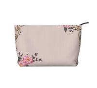 Marco Redondo Floral con Lindas Flores de Zinnia,Neceser de Pana, Neceser de Maquillaje portátil, Neceser de Viaje