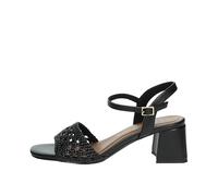 MARCO TOZZI Sandalias de tacón para Mujer Elegantes con Estampado de Agujeros, Negro, 37 EU