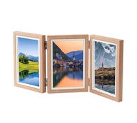 Marco triple de madera rústico - Marco para collage con tres aberturas, portafotos de mesa para decoración del hogar, fotos plegable para familia, boda, cumpleaños, vacaciones, expositor para D