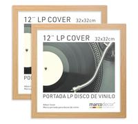 Marcodecor Marco Set de 2 Marcos para portadas Disco de Vinilo, 32x32 cm, color madera, ideal para Portadas LP de 12 Pulgadas (Madera X2 Uds., 32 x 32 cm)