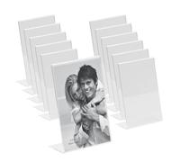 MARCOFOTO - Set de 12 Soportes Acrilico de Sobremesa - Soporte para Letreros, Porta Menus, Porta Poster y Expositor de Carteles de Metacrilato - Transparente Vertical para Oficina (9X13 cm - x12)