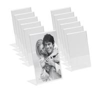 MARCOFOTO - Set de 12 Soportes Acrilico de Sobremesa - Soporte para Letreros, Porta Menus, Porta Poster y Expositor de Carteles de Metacrilato - Transparente Vertical para Oficina (10X15 cm - x12)