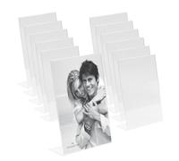 MARCOFOTO - Set de 12 Soportes Acrilico de Sobremesa - Soporte para Letreros, Porta Menus, Porta Poster y Expositor de Carteles de Metacrilato - Transparente Vertical para Oficina (A4 - x12)