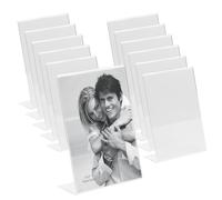 MARCOFOTO - Set de 12 Soportes Acrilico de Sobremesa - Soporte para Letreros, Porta Menus, Porta Poster y Expositor de Carteles de Metacrilato - Transparente Vertical para Oficina (13X18 cm - x12)