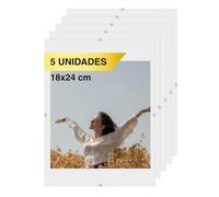 MARCOFOTO Set de 5 Marcos de Fotos - Marco Clip de Cristal sin Marco - Portafotos de Vidrio Transparente con Colgador - Diseno Minimalista para Fotos, Diplomas y Certificados - 18x24 cm