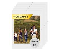 MARCOFOTO Set de 5 Marcos de Fotos - Marco Clip de Cristal sin Marco - Portafotos de Vidrio Transparente con Colgador - Diseno Minimalista para Fotos, Diplomas y Certificados - 24x30 cm