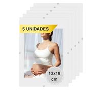 MARCOFOTO Set de 5 Marcos de Fotos - Marco Clip de Cristal sin Marco - Portafotos de Vidrio Transparente con Colgador - Diseno Minimalista para Fotos, Diplomas y Certificados - 13x18 cm