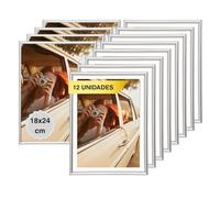 MARCOFOTO Set de 6 Marcos de Fotos 18x24 cm - PVC Color Plateado con Cristal - Marcos para Cuadros, Fotos o Laminas - Decoracion de Pared en Hogar, Oficina, Negocio o como Regalo