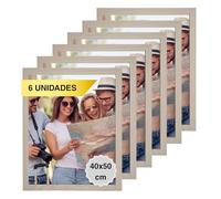 MARCOFOTO Set de 6 Marcos de Fotos - Marco Para Cuadros - Marco de Fotos - Marco Foto - Marcos Cuadros - Marcos Fotos Pared con Plexiglas - Marco Fotos - Marcos Madera MDF Beige - 40X50