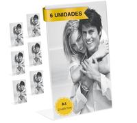 MARCOFOTO - Set de 6 Soportes Acrilico de Sobremesa - Soporte para Letreros, Porta Menus, Porta Poster y Expositor de Carteles de Metacrilato - Transparente Vertical para Oficina (A4 - x6)