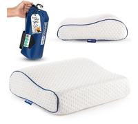 Marcolumb Cómoda Almohada de Espuma viscoelástica para Viajes y Camping, Bolsa portátil fácil de Llevar, Funda de Almohada reguladora de Temperatura, Viajar (Contorno Blanco)
