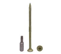 Marcopol Paquete de 100 piezas con acabado anticorrosión verde de 5 x 80 mm, tornillos para madera, cabeza torx, tipo 17, cabeza avellanada, tornillo exterior (100, 5 x 80 mm)