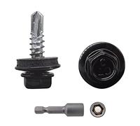 Marcopol Paquete de 150 tornillos de metal para techos, tornillos autoperforantes de 4,8 x 19 mm con arandelas EPDM, cabeza hexagonal pintada, tornillo de chapa (150, RAL 9005), negro (RAL 9005)