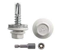 Marcopol Paquete de 150 tornillos de metal para techos, tornillos autoperforantes de 4,8 x 19 mm con arandelas EPDM, cabeza hexagonal pintada, tornillo de chapa (150, RAL 9010), blanco (RAL 9010)