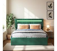 Marcos de cama para adulto, 140 x 200 cm, cama con maletero, cama doble con almacenamiento, cabecero ajustable en altura, cama de 2 personas, terciopelo, verde, verde, 140 x 200)