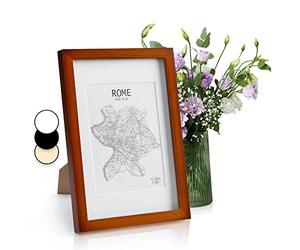 Marcos de Fotos A4 de MADERA SÓLIDA - para Foto / Certificado A4 - Paspartú para Foto 15x20 Incluida - Café Rústico - REBAJA -¡Anchura del marco 2cm!