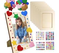 Marcos de fotos de madera, marcos de fotos para manualidades, elegante juego de exhibición de arte con calcomanías de estrellas y corazones con purpurina, 7.8 x 5.9 pulgadas, para guardería, boda