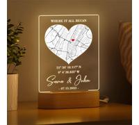 Marcos de mesa personalizados con mapa de Donde nos conocimos, placa transparente personalizada, marco de fotos con nombre personalizado con fecha y luz nocturna para parejas, regalo de aniversario