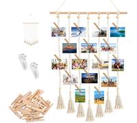 Marcos Fotos Multiples Madera con 30 Pinzas, Cuerdas Ajustables y 2 Clavos Sin Marcas, Marco Pared Colgar Collage Fotos para Hogar, Dormitorio, Salón, Oficina & Habitación Estudiantes Decoración DIY