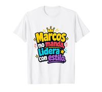 Marcos no Manda, lidera con Estilo Camiseta gráfica económica, Hombre, Blanco, S