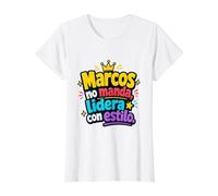 Marcos no Manda, lidera con Estilo Camiseta gráfica económica, Mujer, Blanco, M
