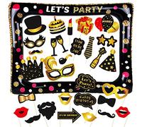 Marcos Photocall Inflable Con 30 Piezas de Accesorios Para Fotos, Cabina de Fotos de Oro Negro, DIY Photo Booth Props Para Cumpleaños y Fiestas