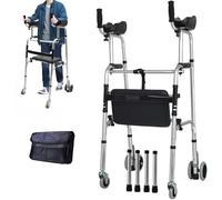 Marcos verticales para caminar, marco plegable de aluminio con ruedas, con soporte de brazo, marcos de altura ajustable (con asiento y bolsa de almacenamiento)